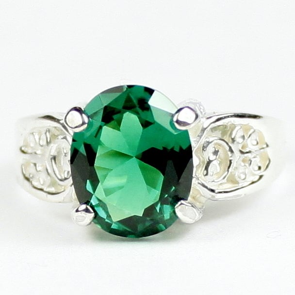 SR369 Russian Nanocrystal Emerald 925 Sterling Silver Ladies Ring, Image 1