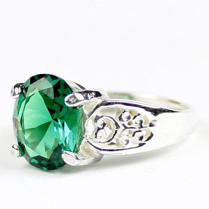 SR369 Russian Nanocrystal Emerald 925 Sterling Silver Ladies Ring, Image 2