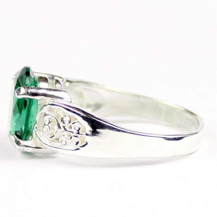 SR369 Russian Nanocrystal Emerald 925 Sterling Silver Ladies Ring, Image 3