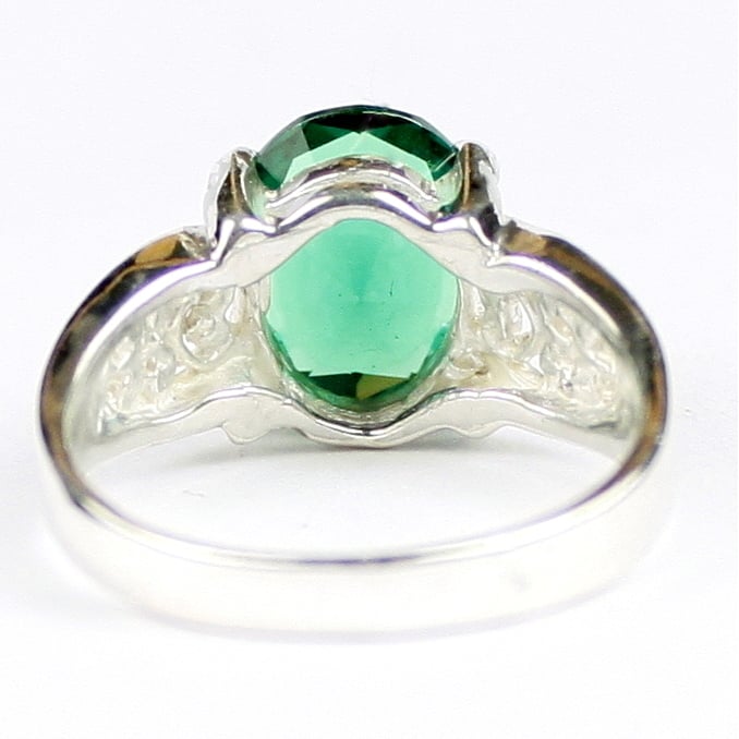 SR369 Russian Nanocrystal Emerald 925 Sterling Silver Ladies Ring, Image 4