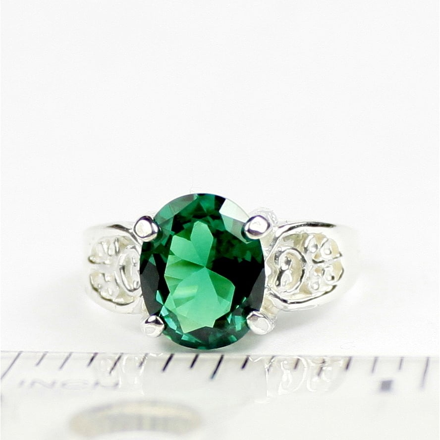 SR369 Russian Nanocrystal Emerald 925 Sterling Silver Ladies Ring, Image 4