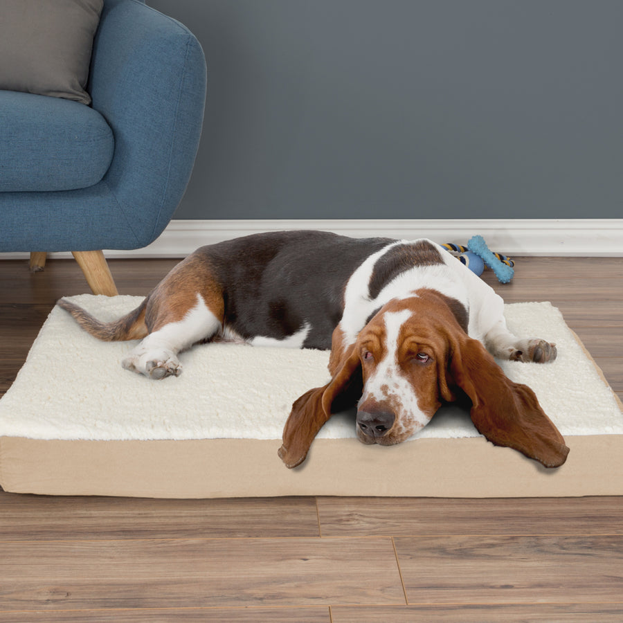 Orthopedic Sherpa Top Pet Bed with Memory Foam and Removable Cover 36 x 27 x 4 Tan Large Image 1