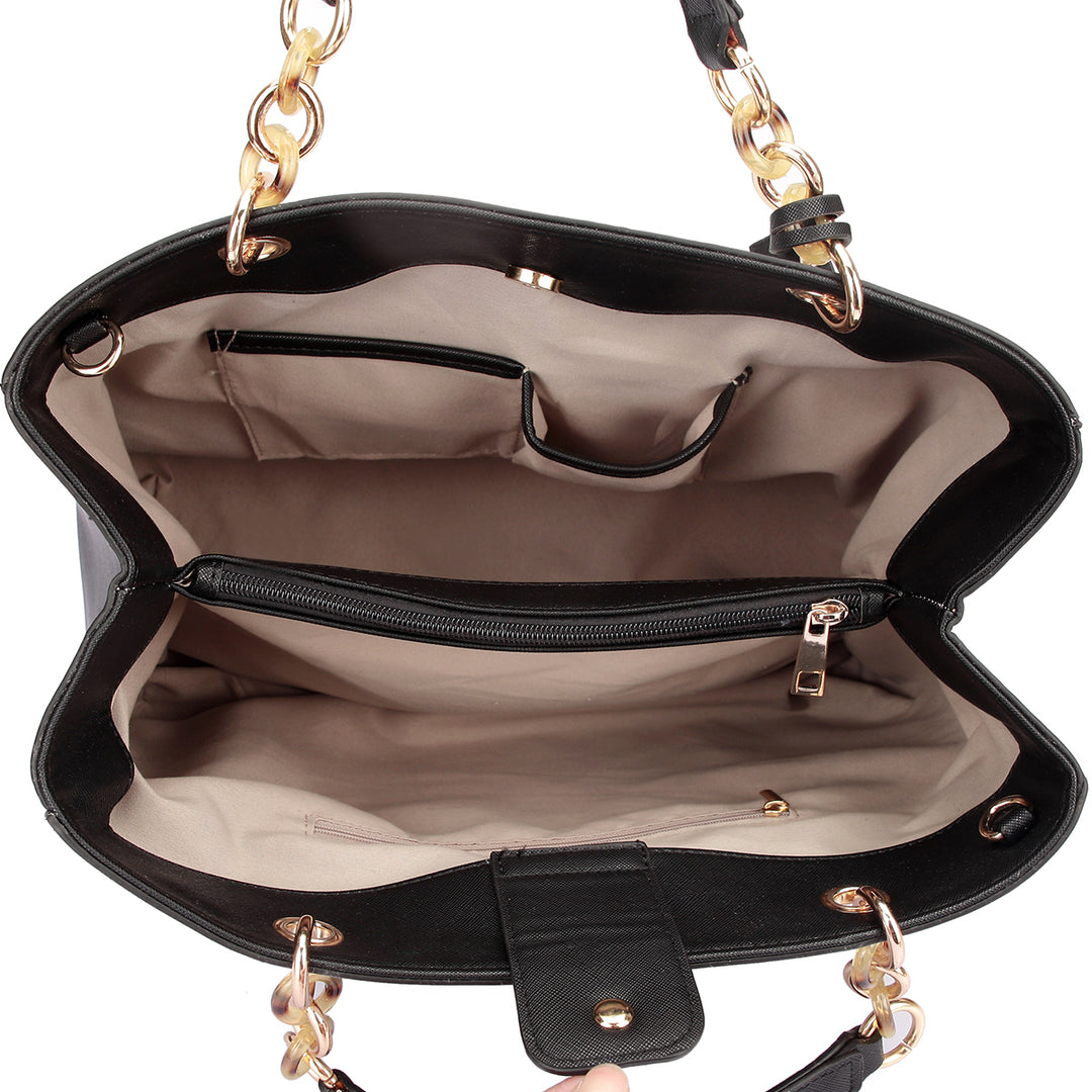 Dasein Saffiano Faux Leather Chain Strap Satchel Image 4