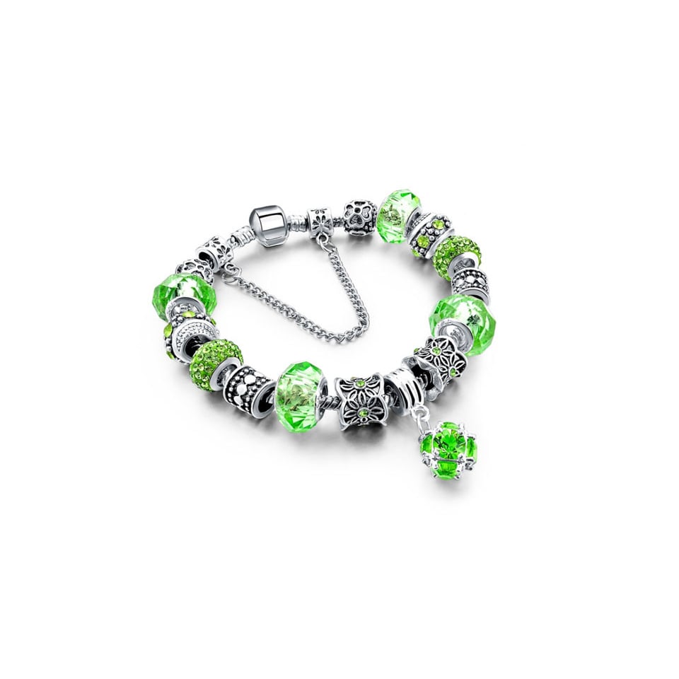 Green Crystal Ball Charm Bracelet Silver Plated Swarovski Elements Clasp Image 1