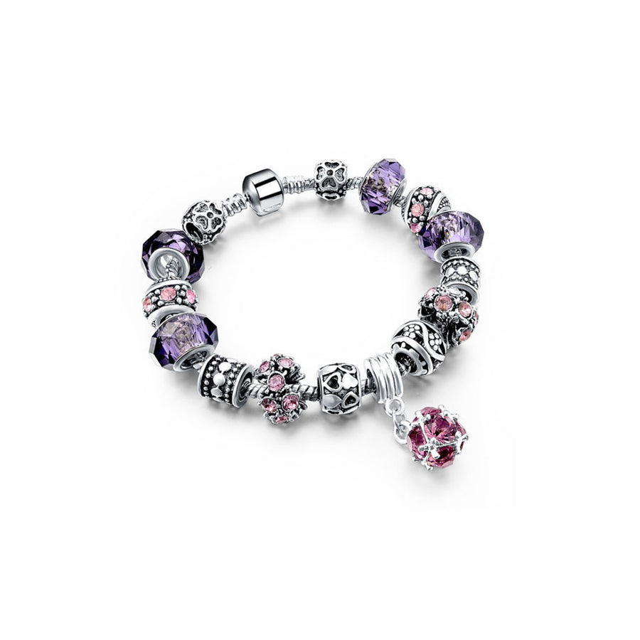 Amethyst Swarovski Elements Crystal and Charm Hanging Ball Bracelet Image 1