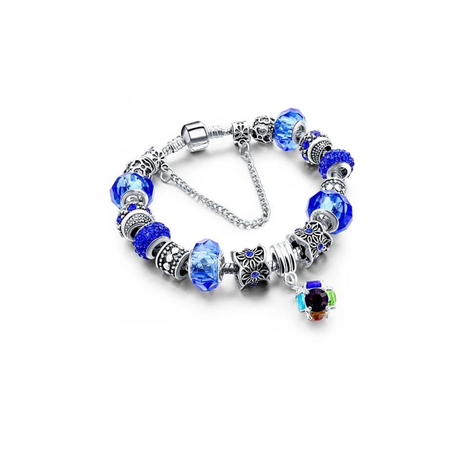 Blue Swarovski Elements Crystal Charm Bracelet Silver Plated Brass Designer Clasp Image 1