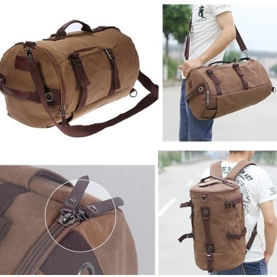 Mens Vintage Novelty Brown Canvas  Backpack Camping Gym Shoulder Bag Luggage Hand Bag Sports Bag Image 1