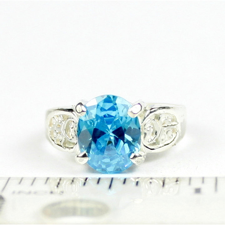 SR369 Swiss Blue CZ 925 Sterling Silver Ladies Ring, Image 4