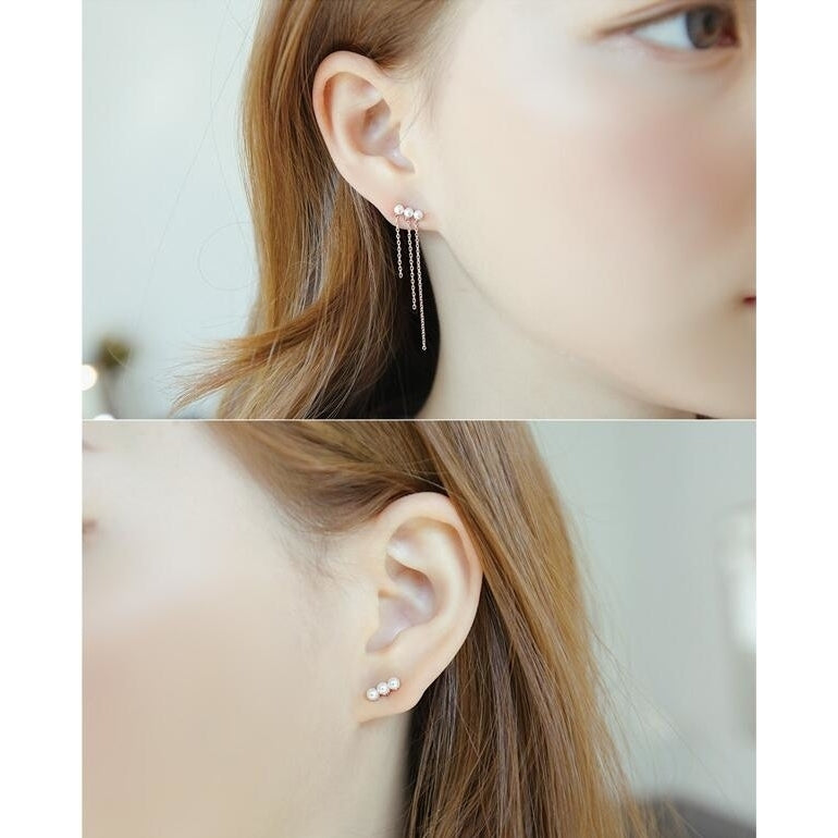 Long Asymmetric Pearl Earrings Image 3