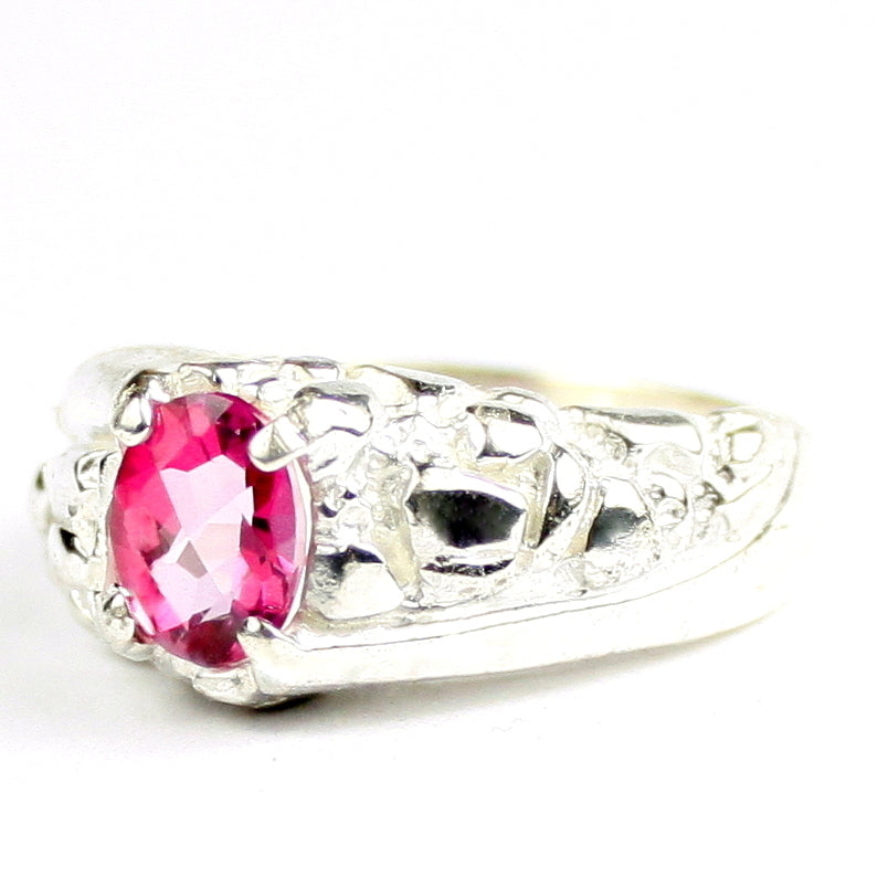 SR368 Created Pink Sapphire 925 Sterling Silver Mens Ring, Image 2