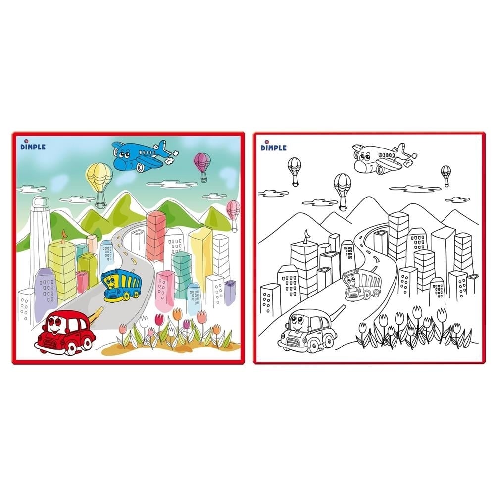 Kids Washable Coloring Play Mat City Life Design 12 Markers 19.5x19.5 Inches Image 2