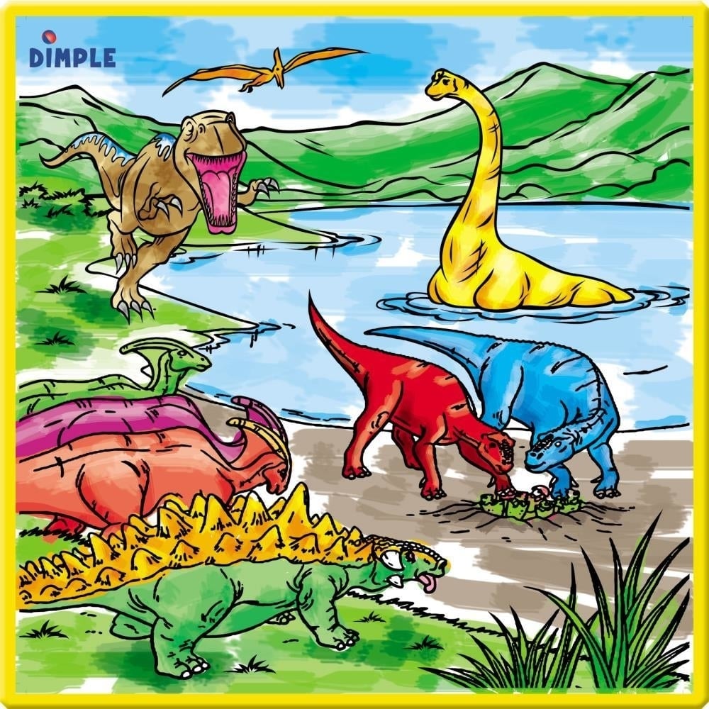 Dimple Large Washable Kids Coloring Play Mat Dinosaur Design with 12 Markers Image 3