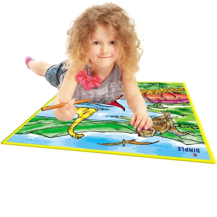 Dimple Large Washable Kids Coloring Play Mat Dinosaur Design with 12 Markers Image 4