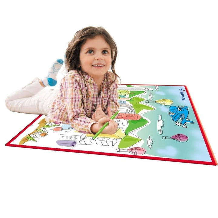 Kids Washable Coloring Play Mat City Life Design 12 Markers 19.5x19.5 Inches Image 6