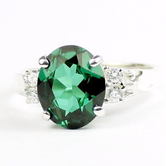 SR123 Russian Nanocrystal Emerald 925 Sterling Silver Ring Image 1