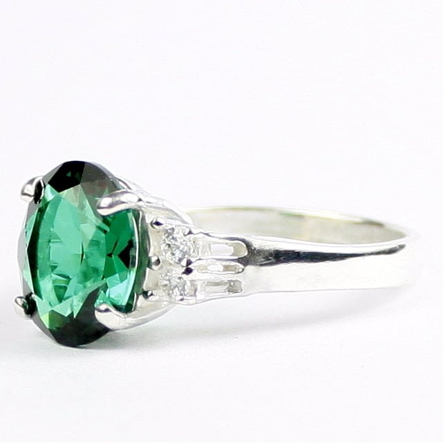 SR123 Russian Nanocrystal Emerald 925 Sterling Silver Ring Image 2