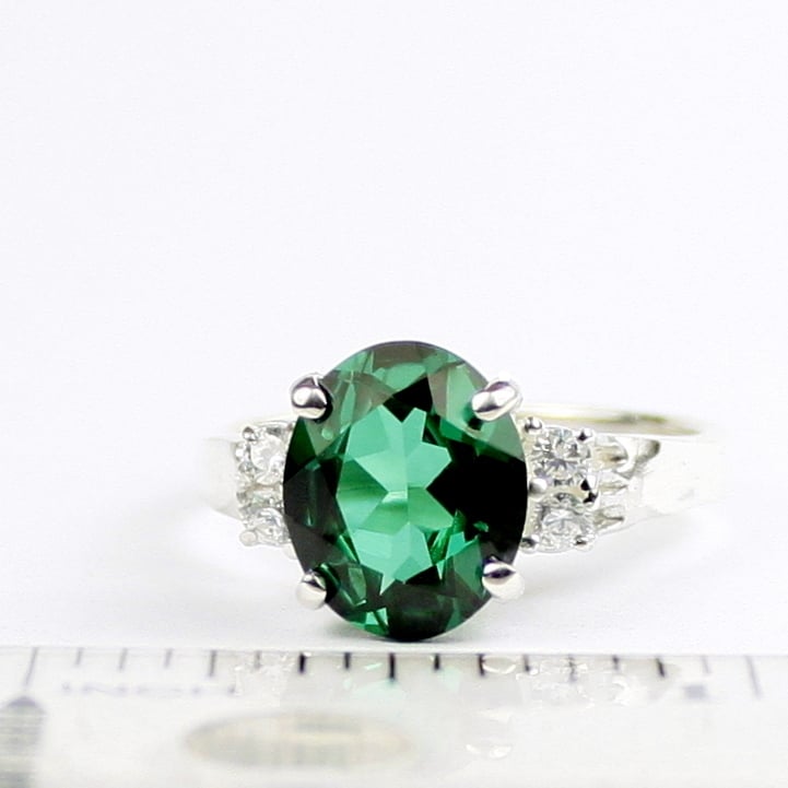 SR123 Russian Nanocrystal Emerald 925 Sterling Silver Ring Image 4