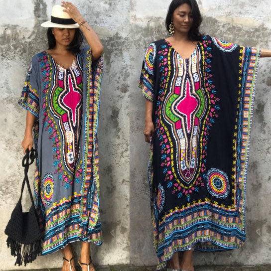 Women Fashion African Print Dress Casual Straight Print Kaftan Dress Image 1