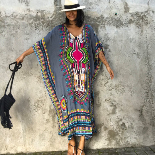 Women Fashion African Print Dress Casual Straight Print Kaftan Dress Image 3