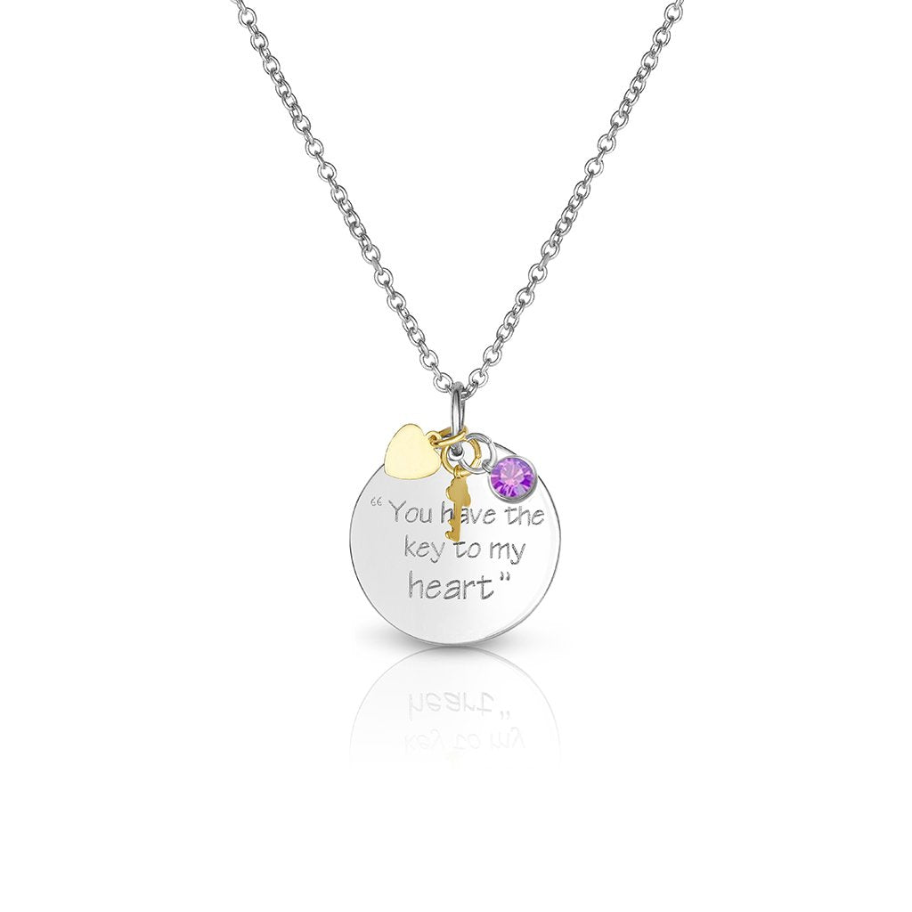 Light Amethyst June Swarovski Elements Crystal Birthstone Key To My Heart Necklace Image 1