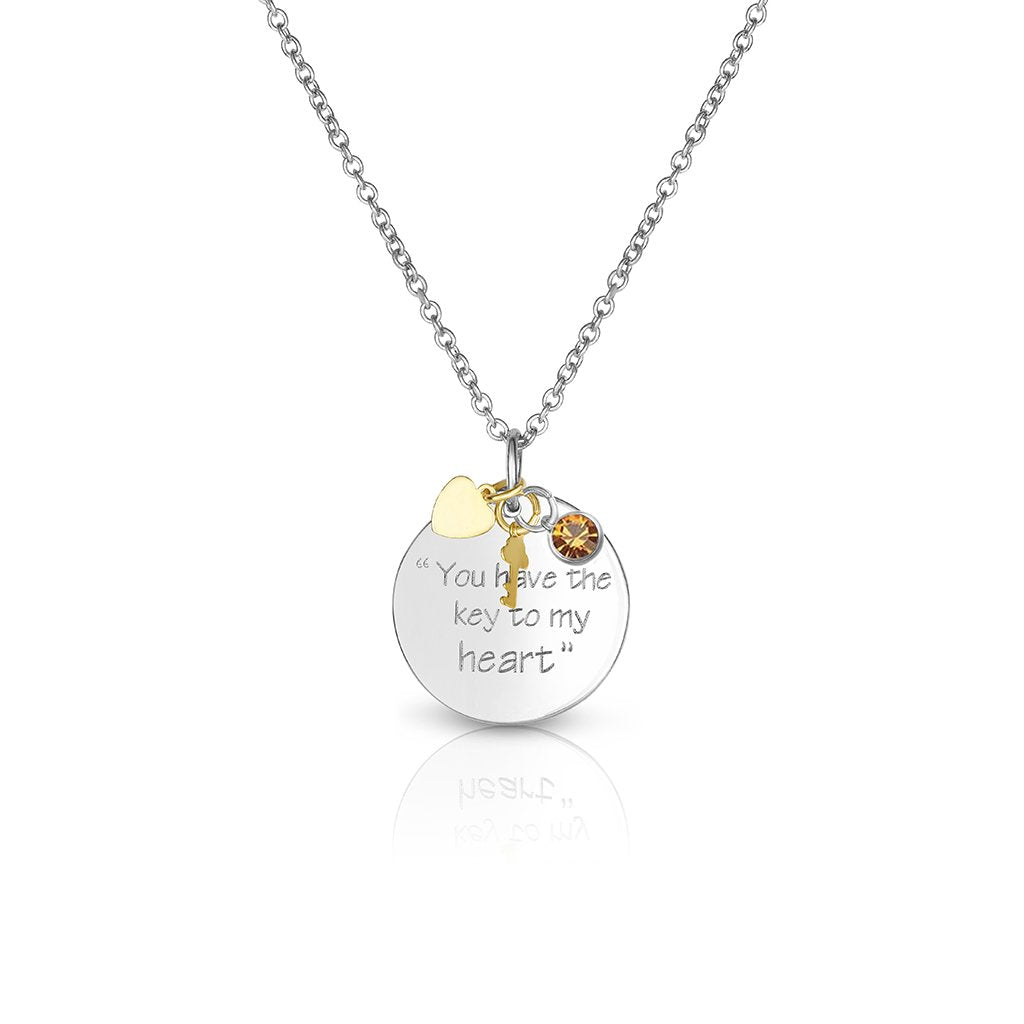 Citrine November Swarovski Elements Birthstone Crystal Key To My Heart Necklace Image 1