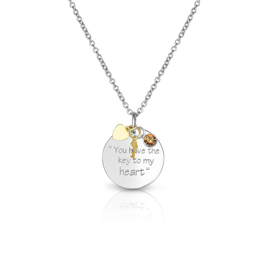 Citrine November Swarovski Elements Birthstone Crystal Key To My Heart Necklace Image 1