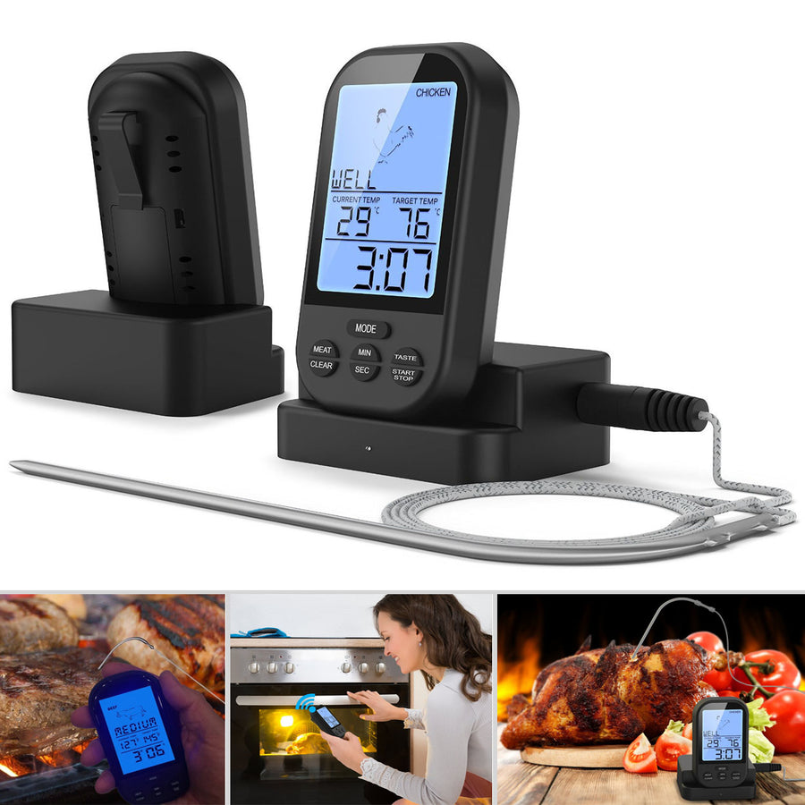 Wireless Digital Meat Thermometer - Remote BBQ Kitchen Cooking Thermometer for Oven Grill Smoker with Timer Image 1