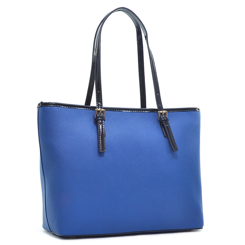 Dasein Saffiano Leather Patent Trim Tote Bag/Handbag Image 2