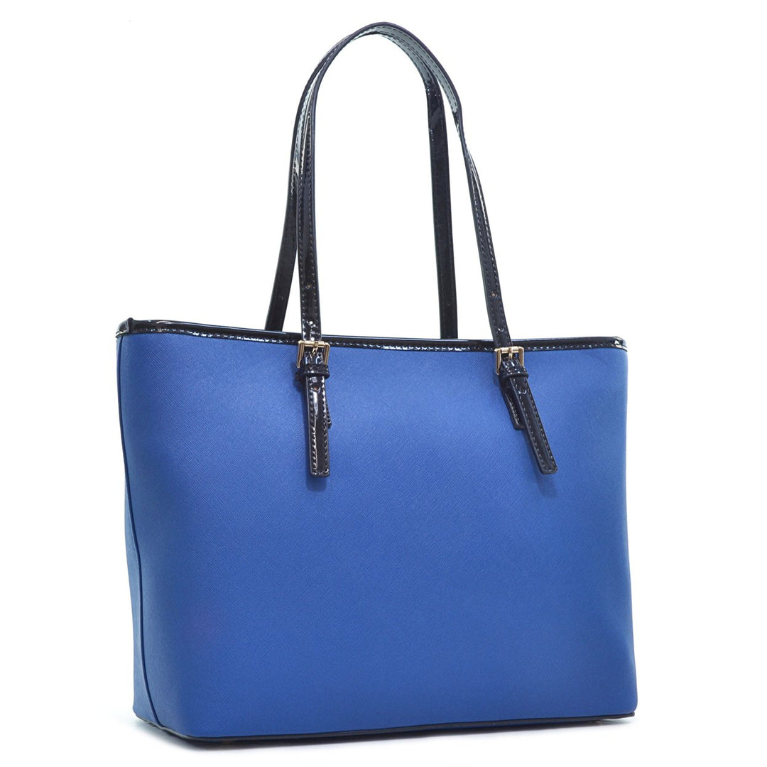 Dasein Saffiano Leather Patent Trim Tote Bag/Handbag Image 1