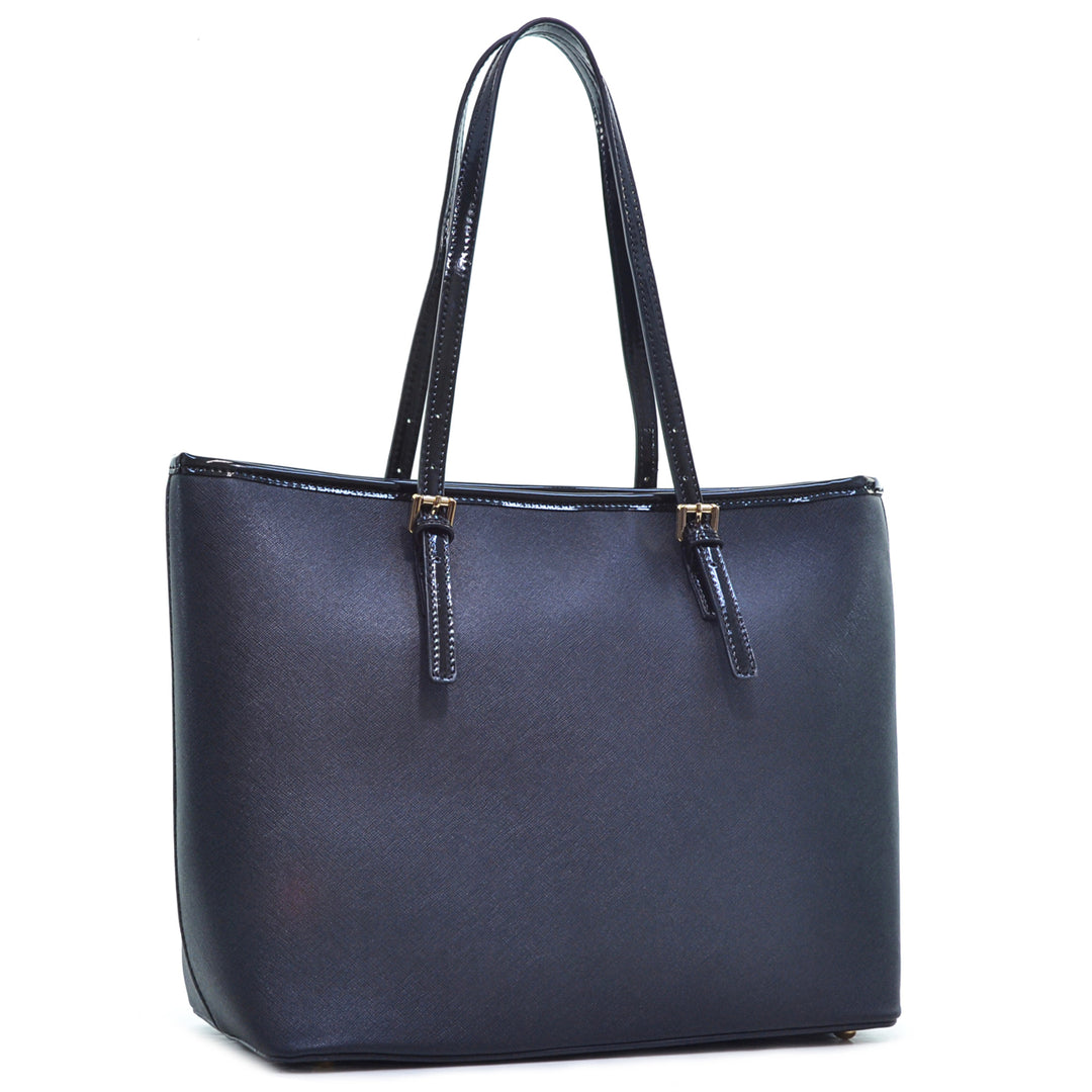 Dasein Saffiano Leather Patent Trim Tote Bag/Handbag Image 3