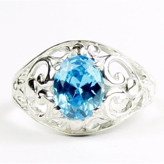 SR111 Swiss Blue CZ Sterling Silver Ladies Ring, Image 1