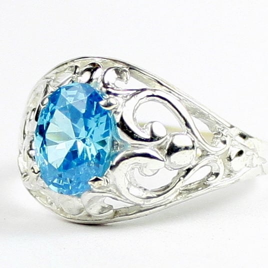 SR111 Swiss Blue CZ Sterling Silver Ladies Ring, Image 2