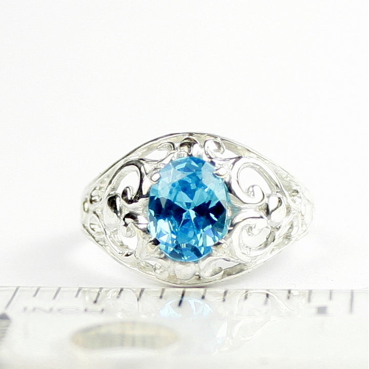 SR111 Swiss Blue CZ Sterling Silver Ladies Ring, Image 4