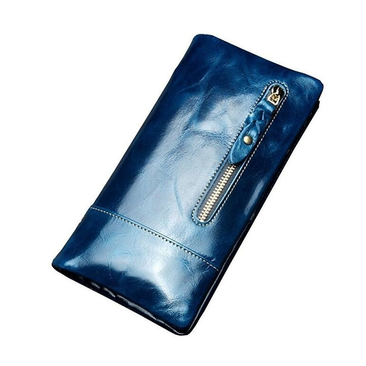 Womens Durable Bifold Purse Leather Large Capacity Clutch Wallet Image 2