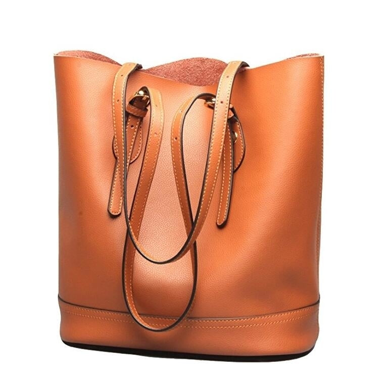 Womens Handbag Leather Tote Shoulder Bucket Bags Large Capacity Image 1