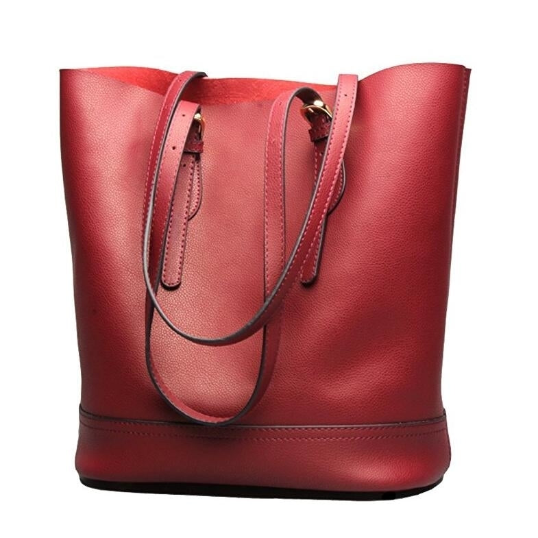 Womens Handbag Leather Tote Shoulder Bucket Bags Large Capacity Image 4