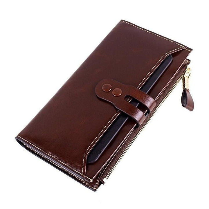 Womens Large Capacity Luxury Waxy Leather Card Purse Wallet Image 4