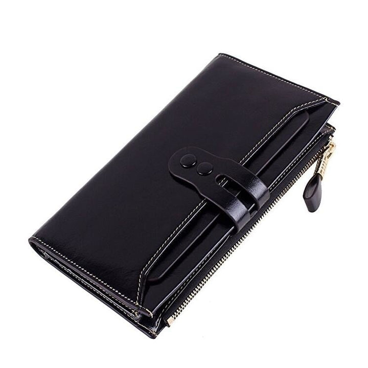 Womens Large Capacity Luxury Waxy Leather Card Purse Wallet Image 2