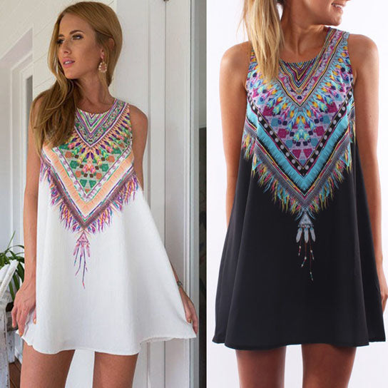 Aztec Tribal Print Sleeveless Shift Dress Image 2