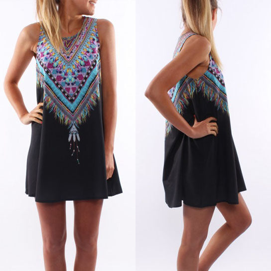 Aztec Tribal Print Sleeveless Shift Dress Image 6