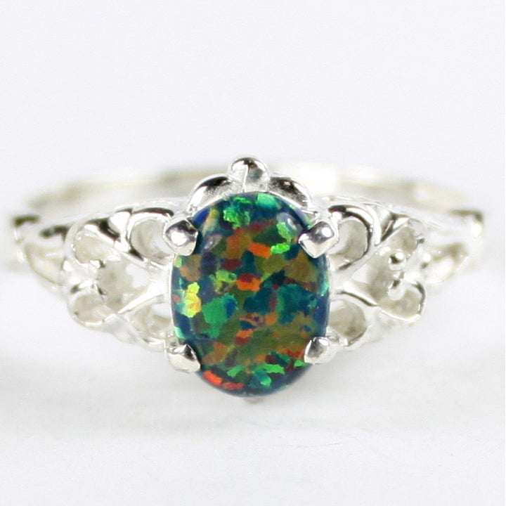 Created Black Opal 925 Sterling Silver Ring SR302 Image 1