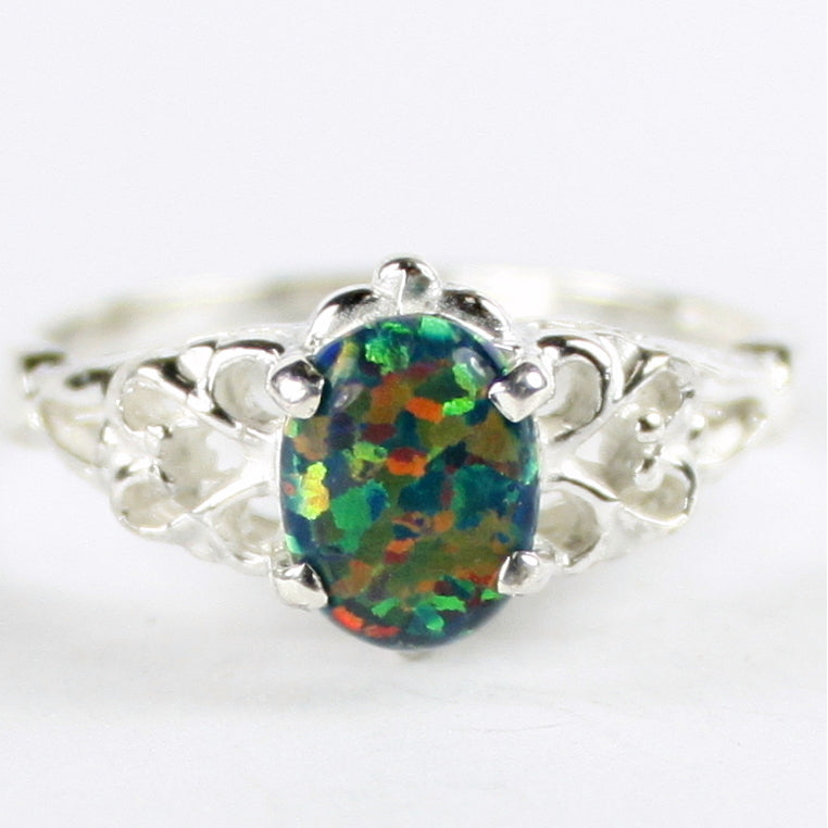 Created Black Opal 925 Sterling Silver Ring SR302 Image 1