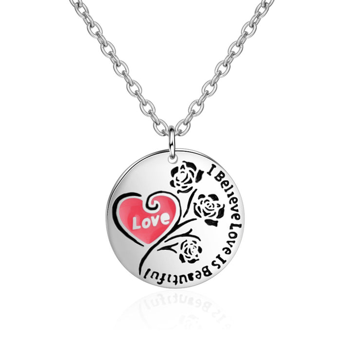 Sephla White Gold Plated S925 Sterling Silver Lover Heart And Rose Engraved Pendant Necklace,18" Image 1