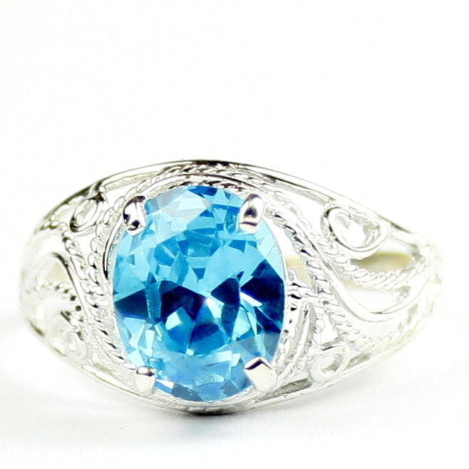 SR083 Swiss Blue CZ 925 Sterling Silver Ladies Ring, Image 1