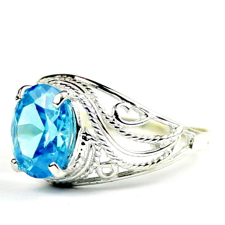 SR083 Swiss Blue CZ 925 Sterling Silver Ladies Ring, Image 2