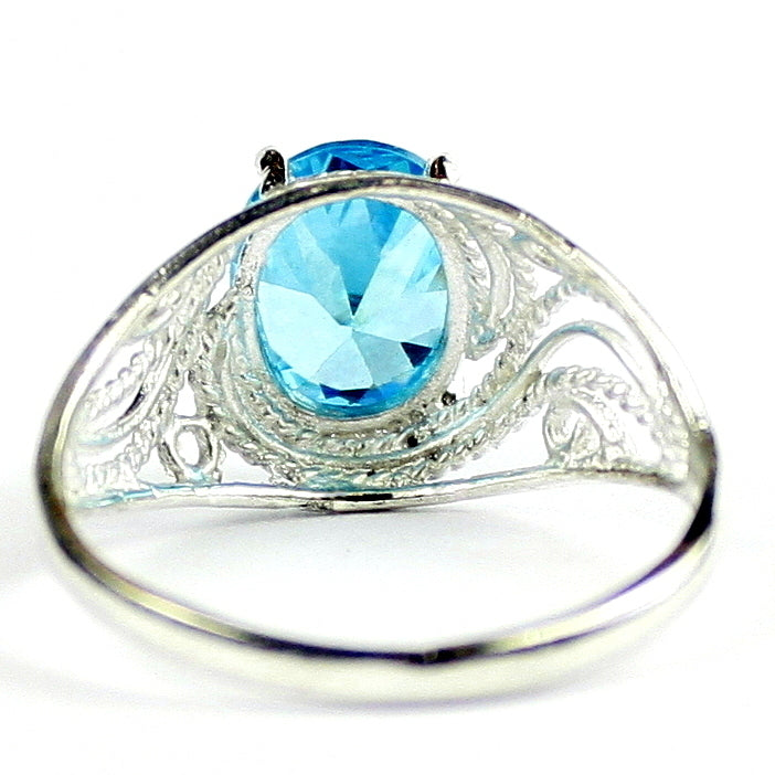 SR083 Swiss Blue CZ 925 Sterling Silver Ladies Ring, Image 4