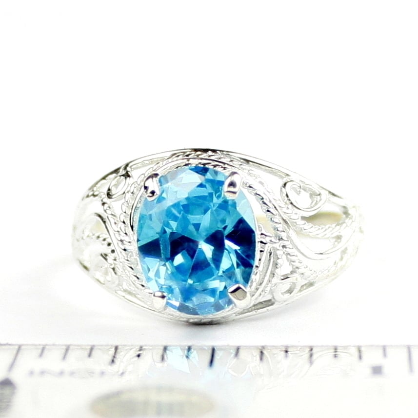 SR083 Swiss Blue CZ 925 Sterling Silver Ladies Ring, Image 4