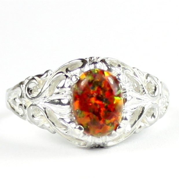 SR113 Created Red Brown Opal 925 Sterling Silver Ring Image 1