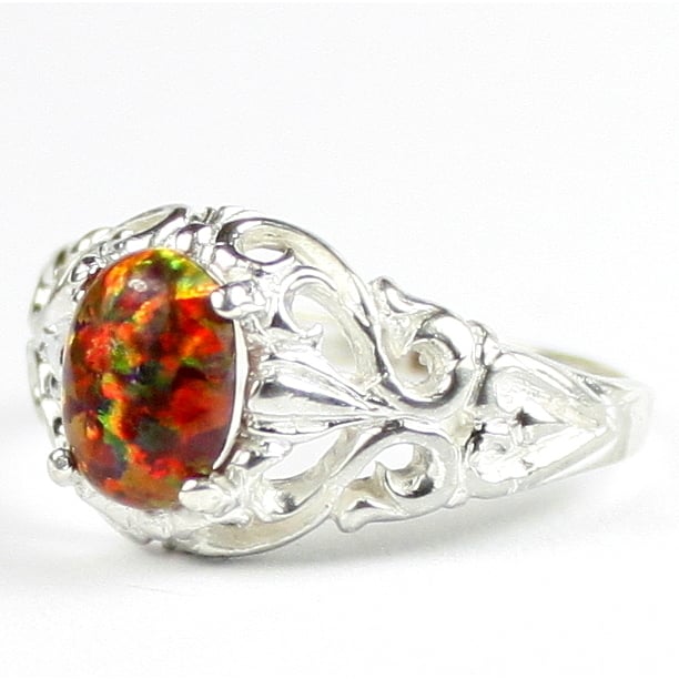 SR113 Created Red Brown Opal 925 Sterling Silver Ring Image 2