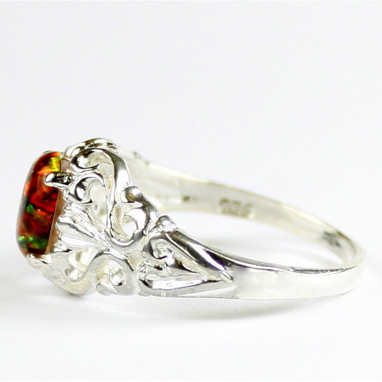 SR113 Created Red Brown Opal 925 Sterling Silver Ring Image 3